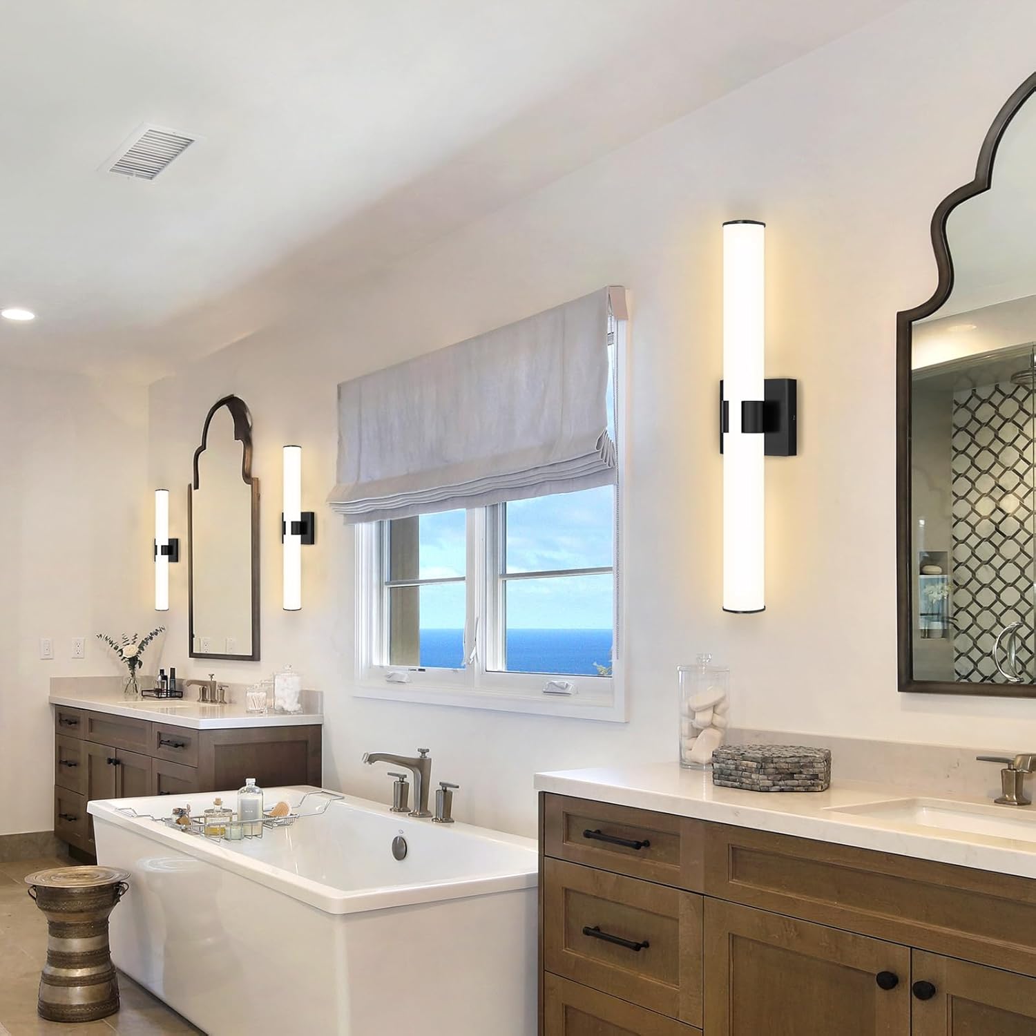 2 Packs Black Wall Sconces, L 23.6 Dimming Wall Light 12W LED Vanity Lighting Fixtures Hardwired Wall Light for Bathroom Dining Living Bedroom Hallway, 2700K Warm Light Horizontal / Vertical Mount